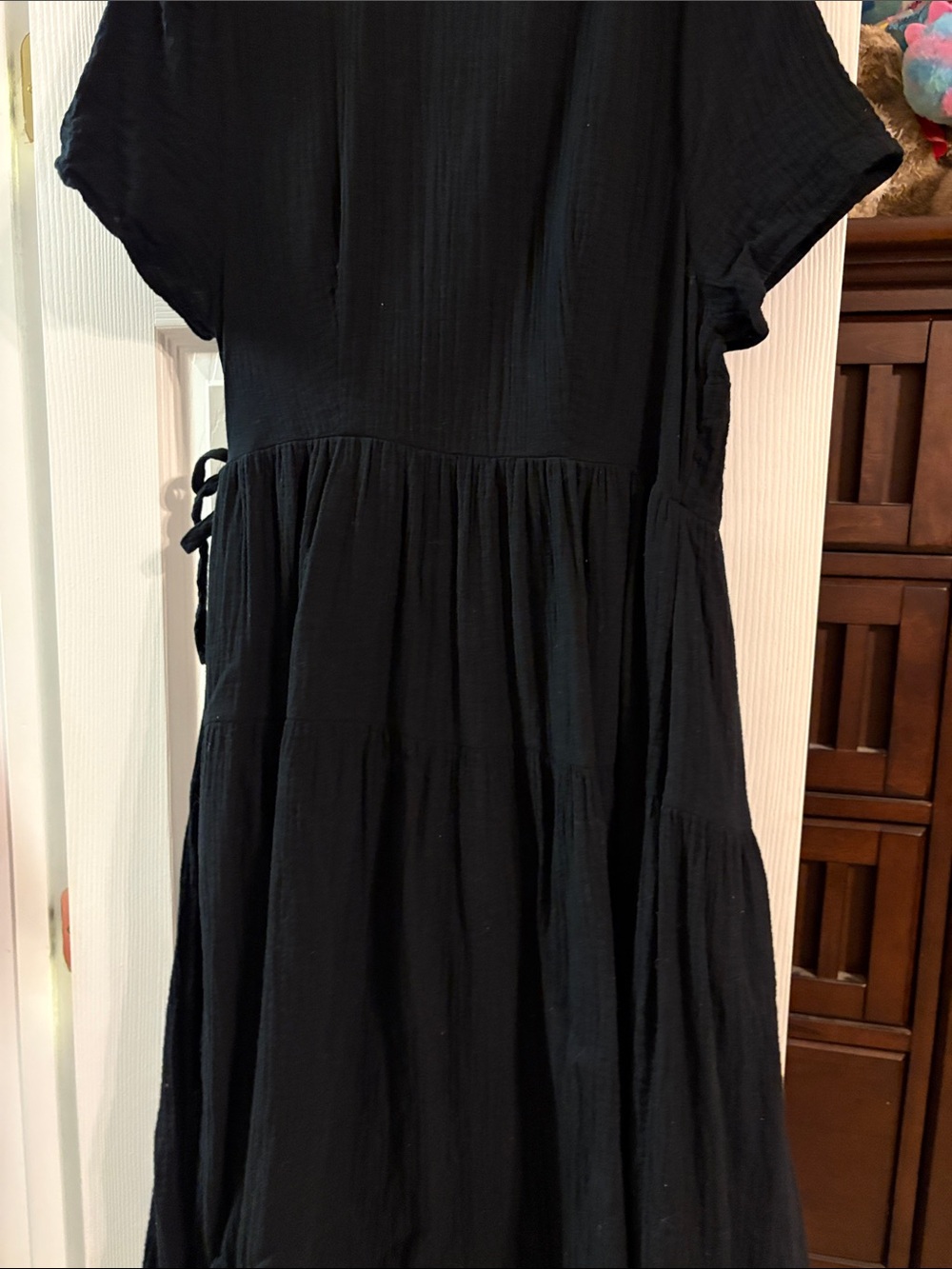 Universal Thread Black Tiered Wrap-Style Midi Dress with Side Tie - Picture 7 of 8